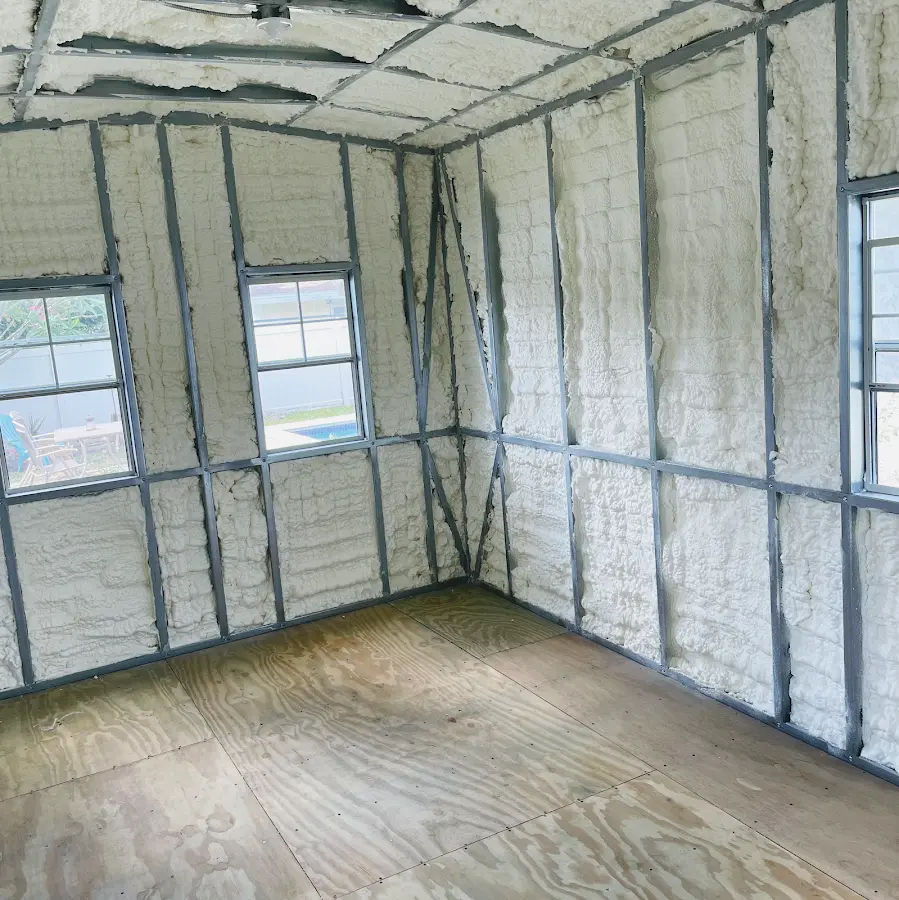 Closed-cell spray foam insulation applied to wall cavities in a residential project in Oxnard